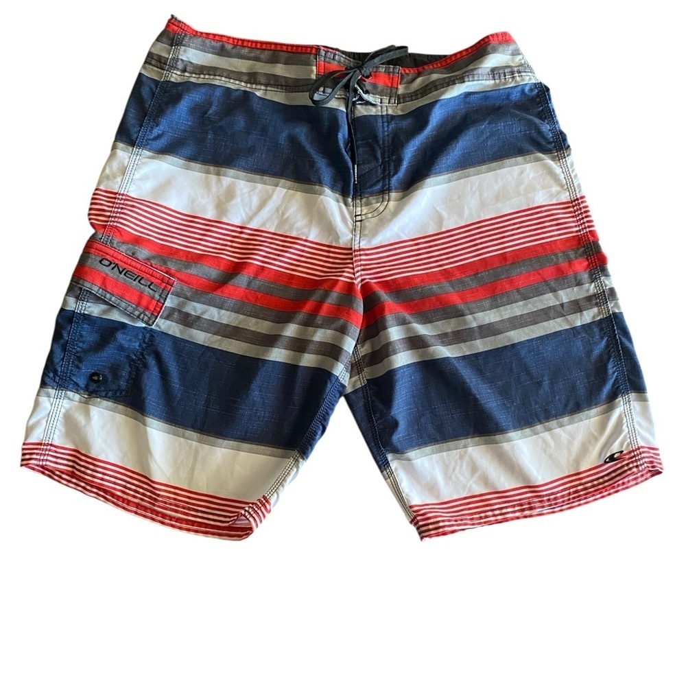 O'Neill Men's Blue Red Striped Swim trunks Shorts Beach Surf Vacation USA